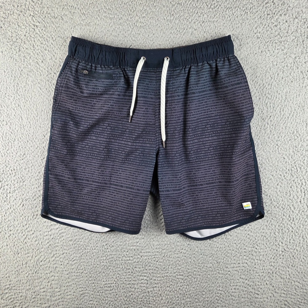 Vuori Banks Shorts Mens Large Gray Blue Striped Performance Gym Running Athletic